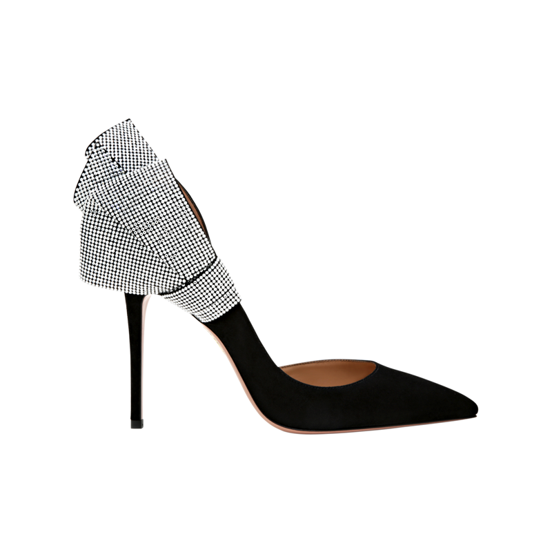 Silver Strived Black Ladies Shoe